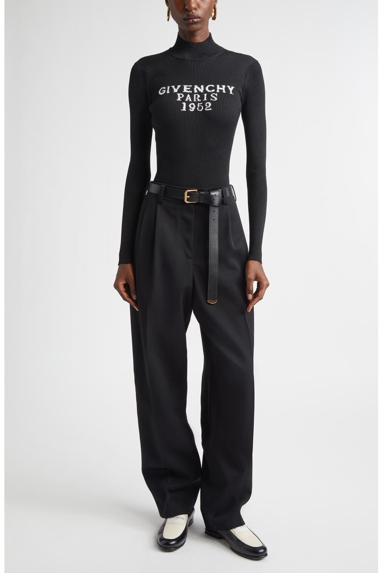 Logo Rib High Neck Bodysuit, Alternate, color, BLACK