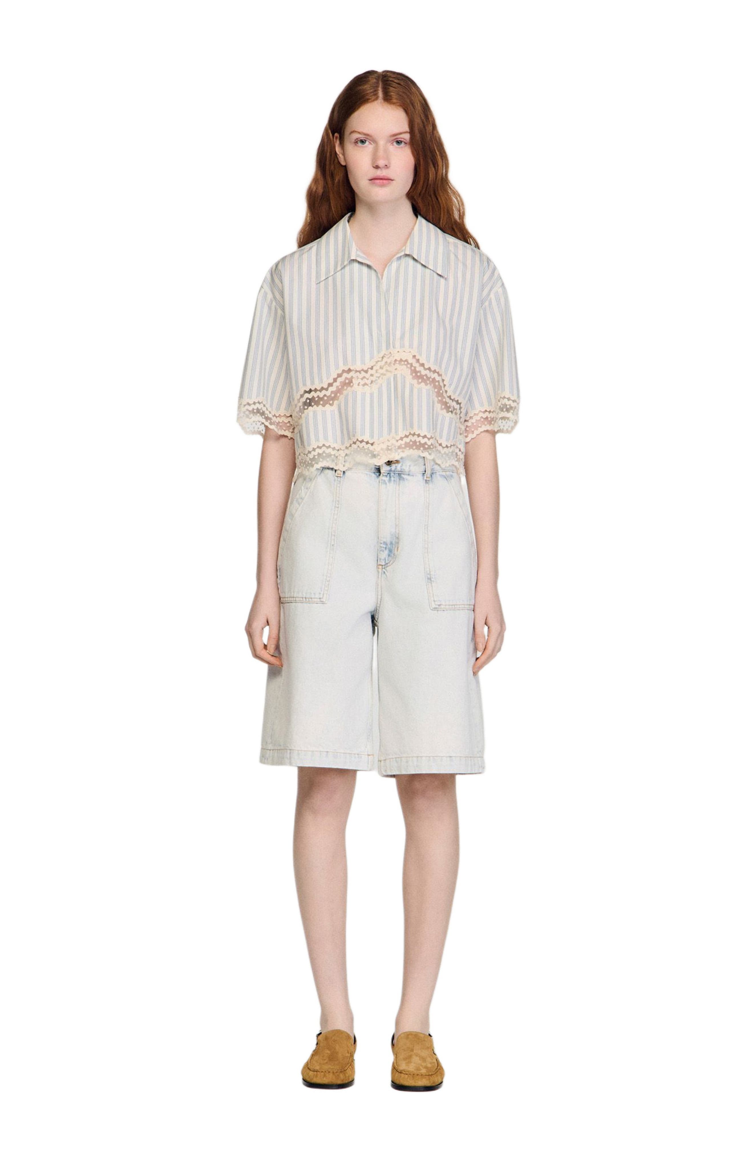 Cropped striped cotton shirt - image 2