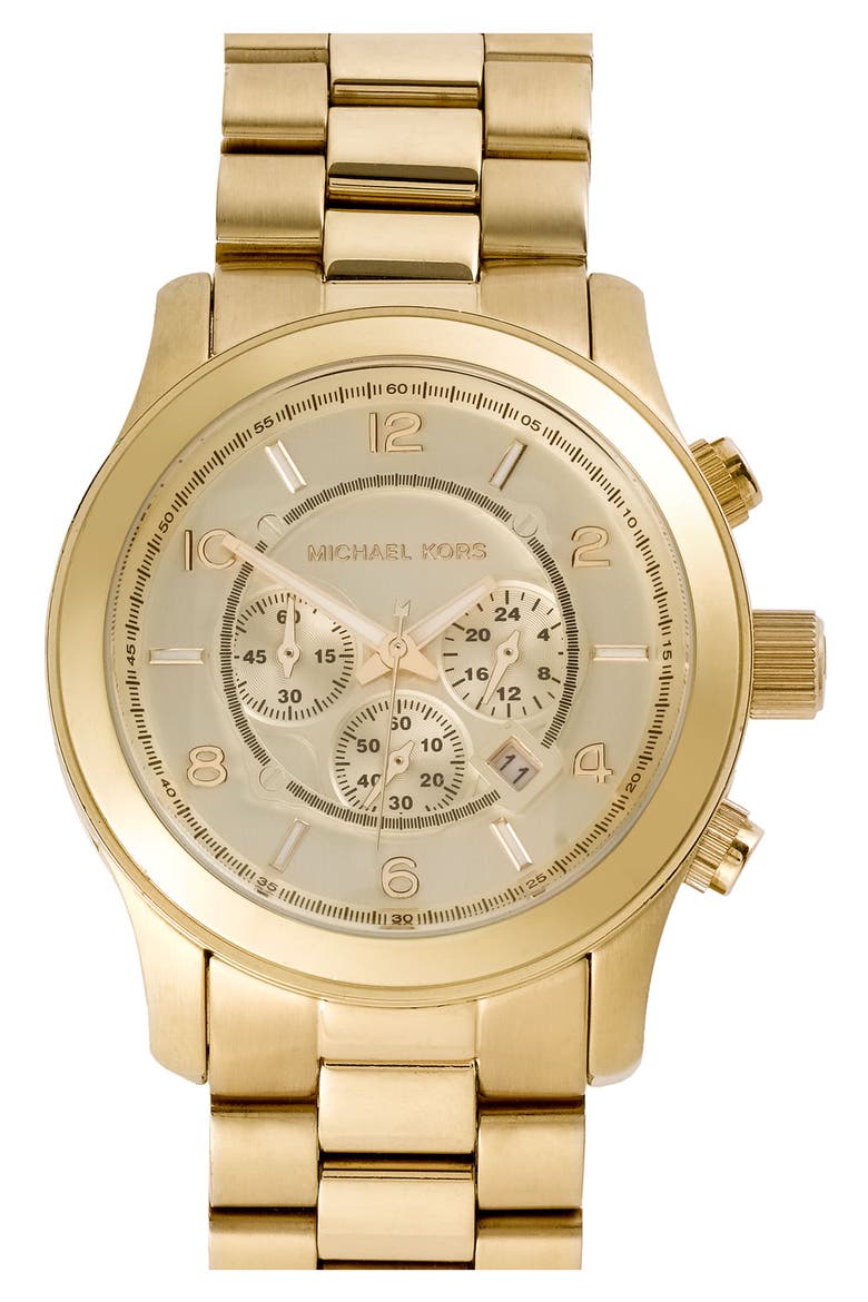 'Large Runway' Chronograph Bracelet Watch, 45mm, Main, color, GOLD