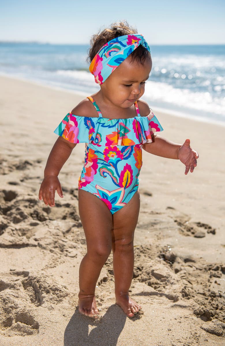 La Blanca Kids' Breezy Ruffle Off the Shoulder One-Piece Swimsuit, Alternate, color, Multi