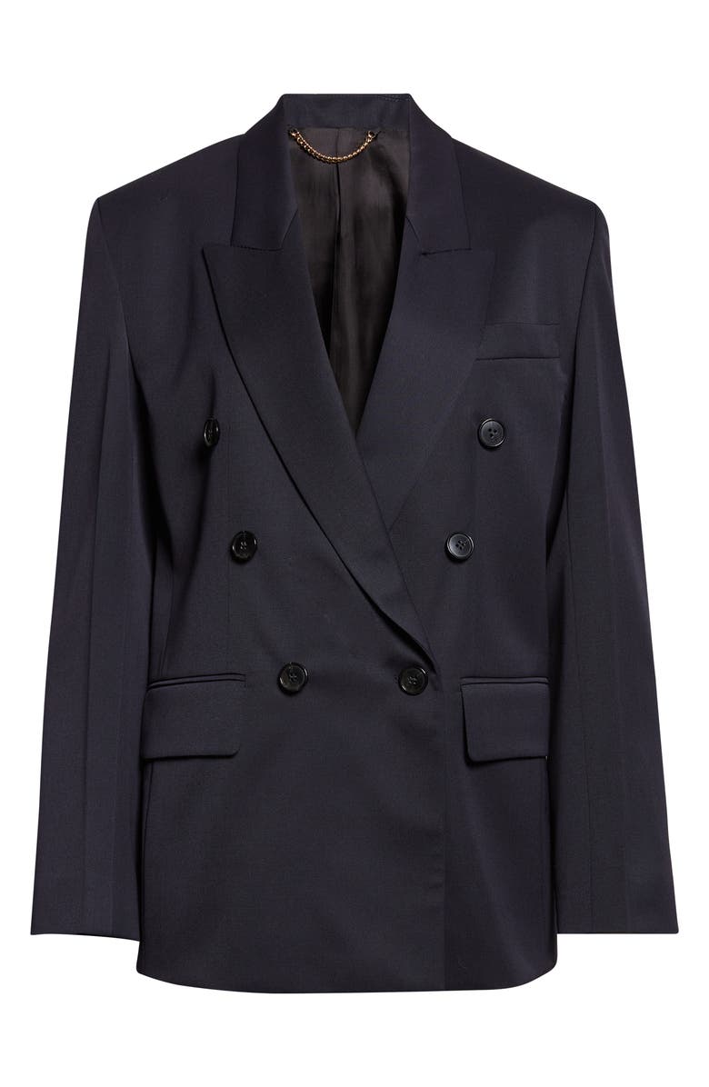Victoria Beckham Tailored Double Breasted Check Wool Blend Jacket, Main, color, Navy