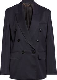 Victoria Beckham Tailored Double Breasted Check Wool Blend Jacket
