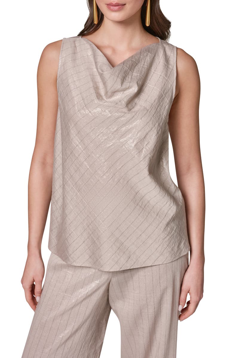 Donna Karan New York Shine Stripe Cowl Neck Sleeveless Top, Main, color,