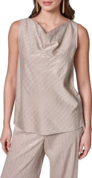 Donna Karan New York Shine Stripe Cowl Neck Sleeveless Top