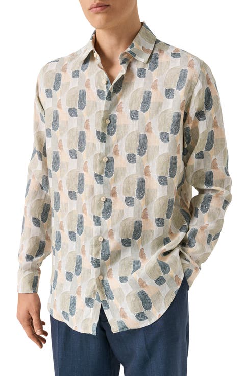 Regular Fit Geometric Linen Dress Shirt