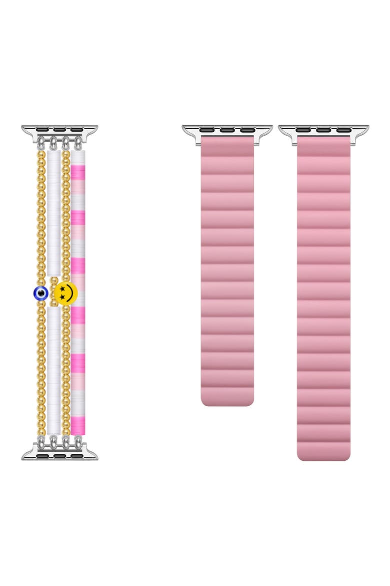 Bestie Beaded & Magnetic Silicone Watchband Set, Main, color, PINK