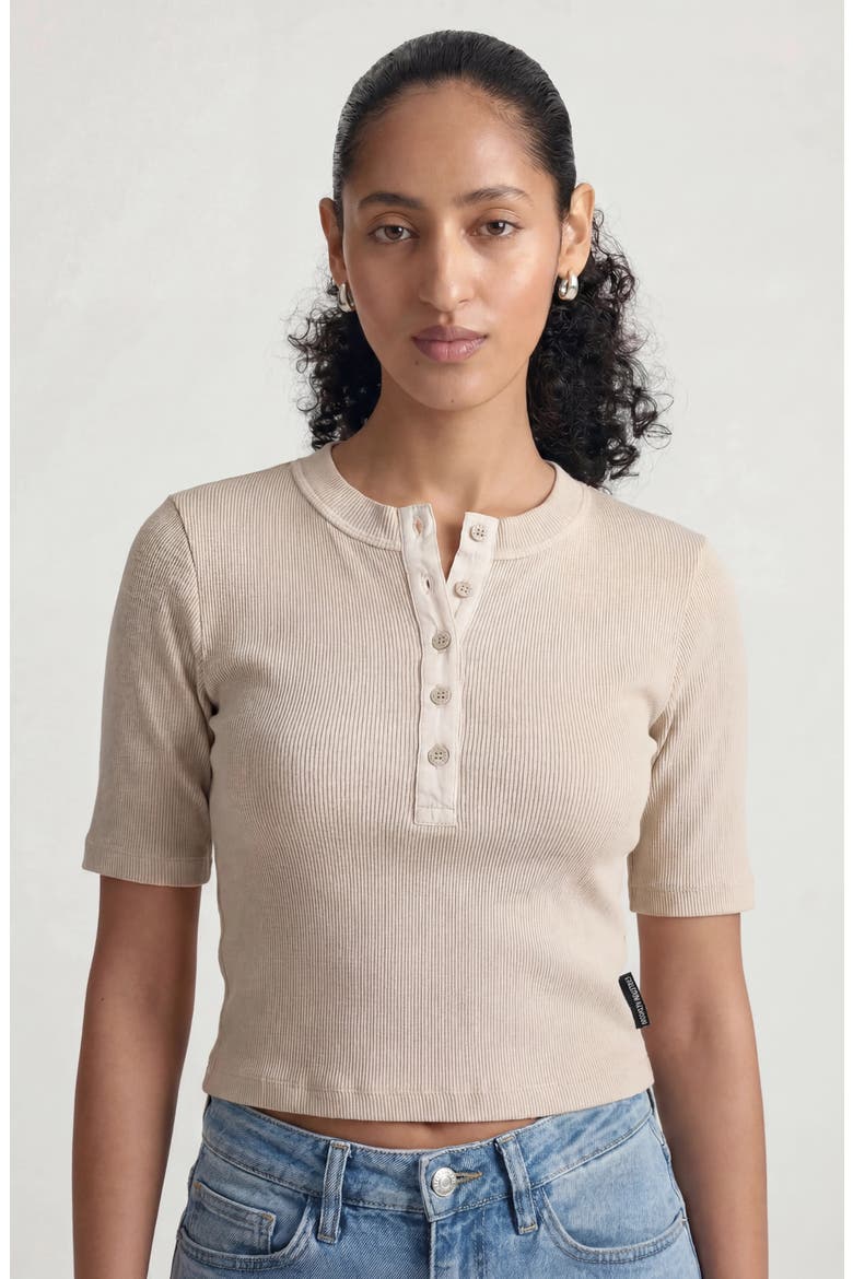 Elbow Sleeve Rib Henley Top, Alternate, color, SANDSHELL