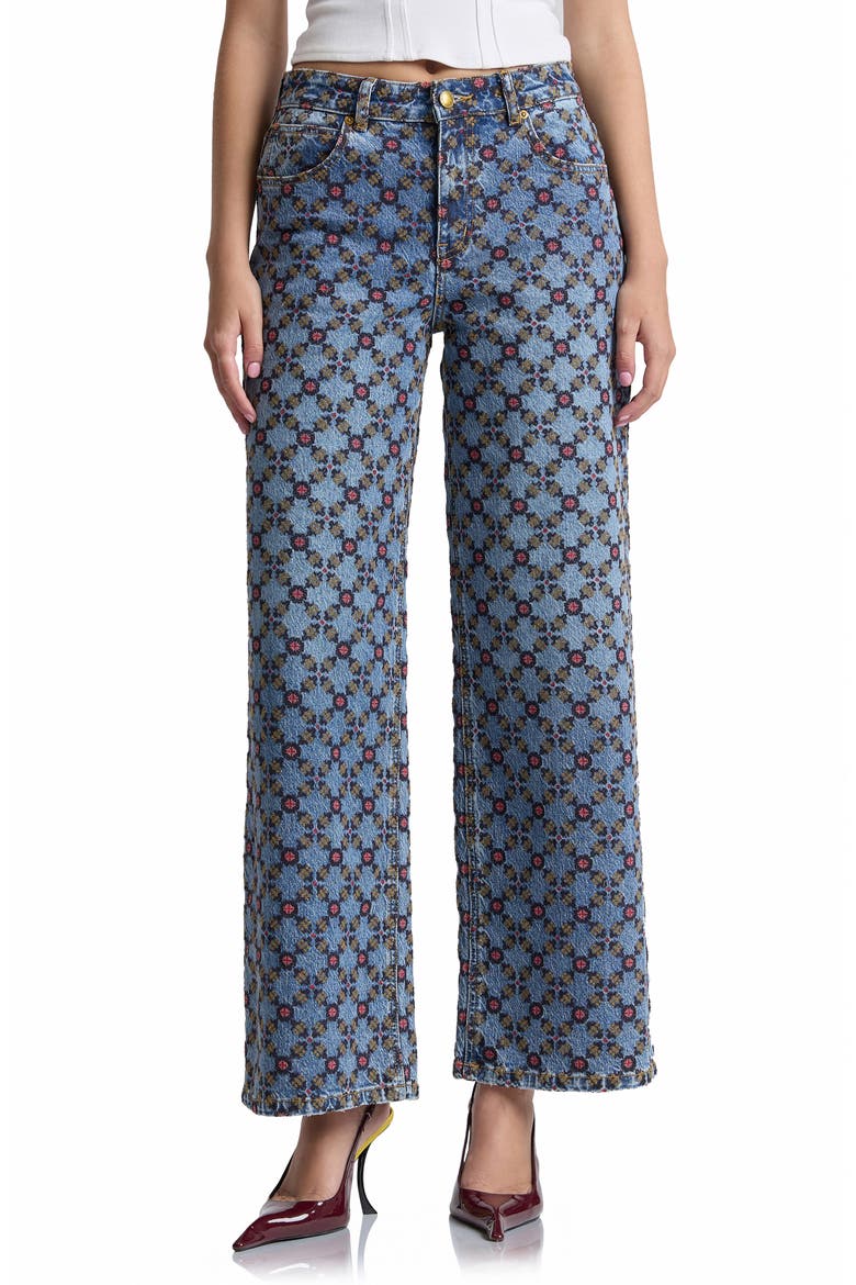 Tile Print High Waist Wide Leg Jeans, Main, color, CAFE WASH/ AMARA TILE