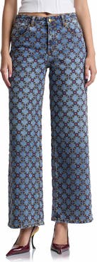 Avec Les Filles Tile Print High Waist Wide Leg Jeans