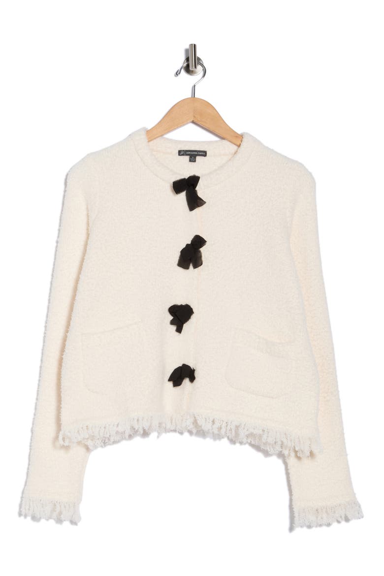 Bow Front Textured Cardigan, Alternate, color, IVORY/ BLACK