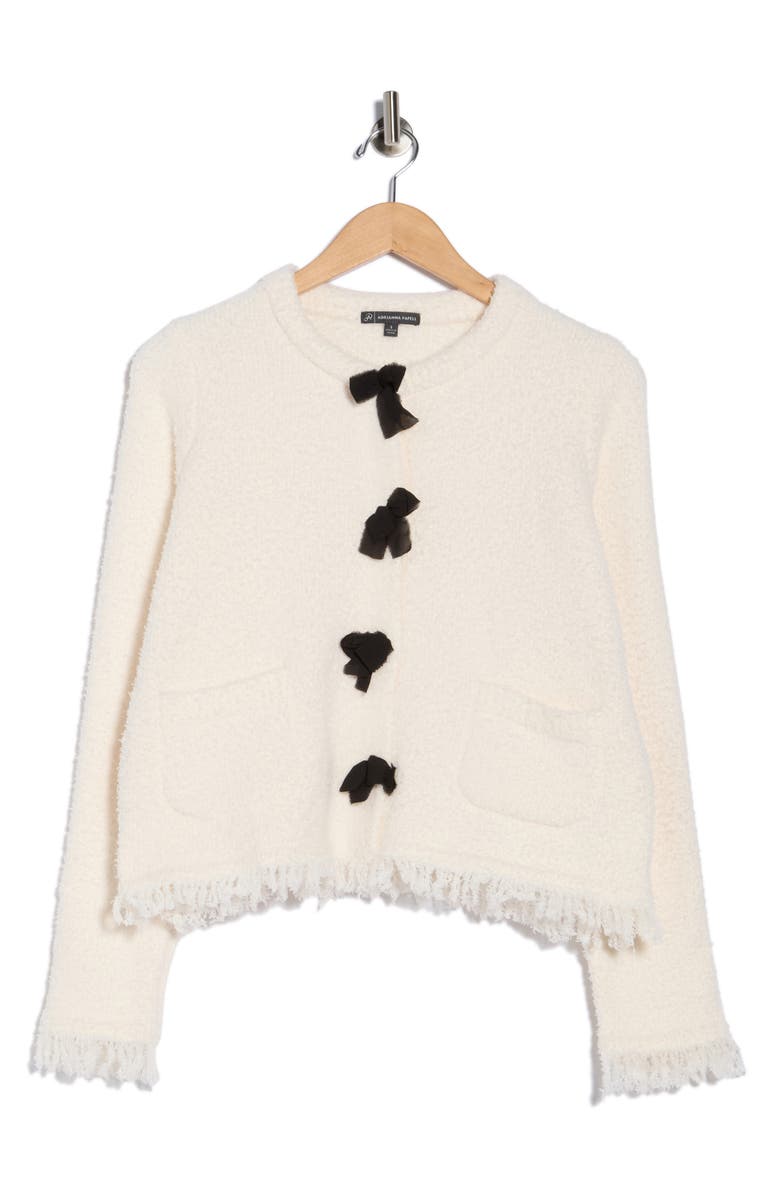 Adrianna Papell Bow Front Textured Cardigan, Alternate, color, Ivory/ Black
