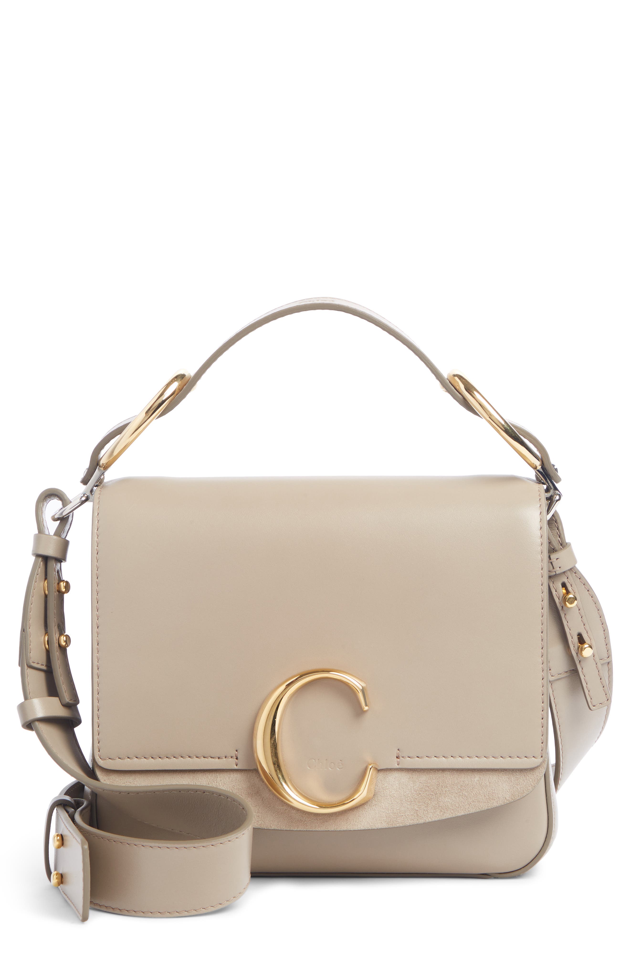 Small C Convertible Leather Bag, Main, color, MOTTY GREY