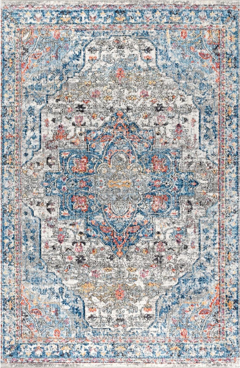 JONATHAN Y Manisa Vintage Medallion Area Rug, Alternate, color, Ivory/Peacock Blue/Coral