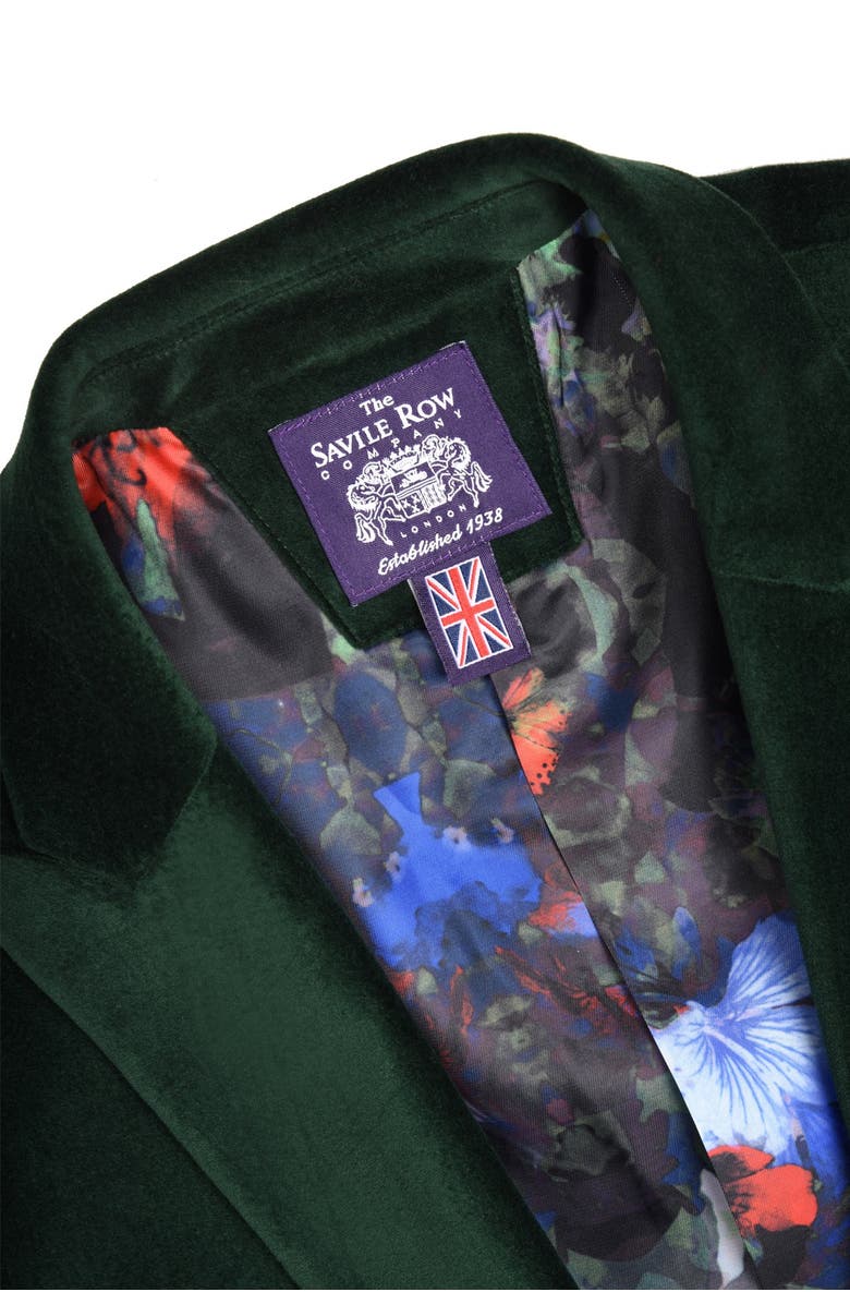SAVILE ROW CO Emerald Green Peak Lapel Slim Fit Velvet Blazer, Alternate, color,