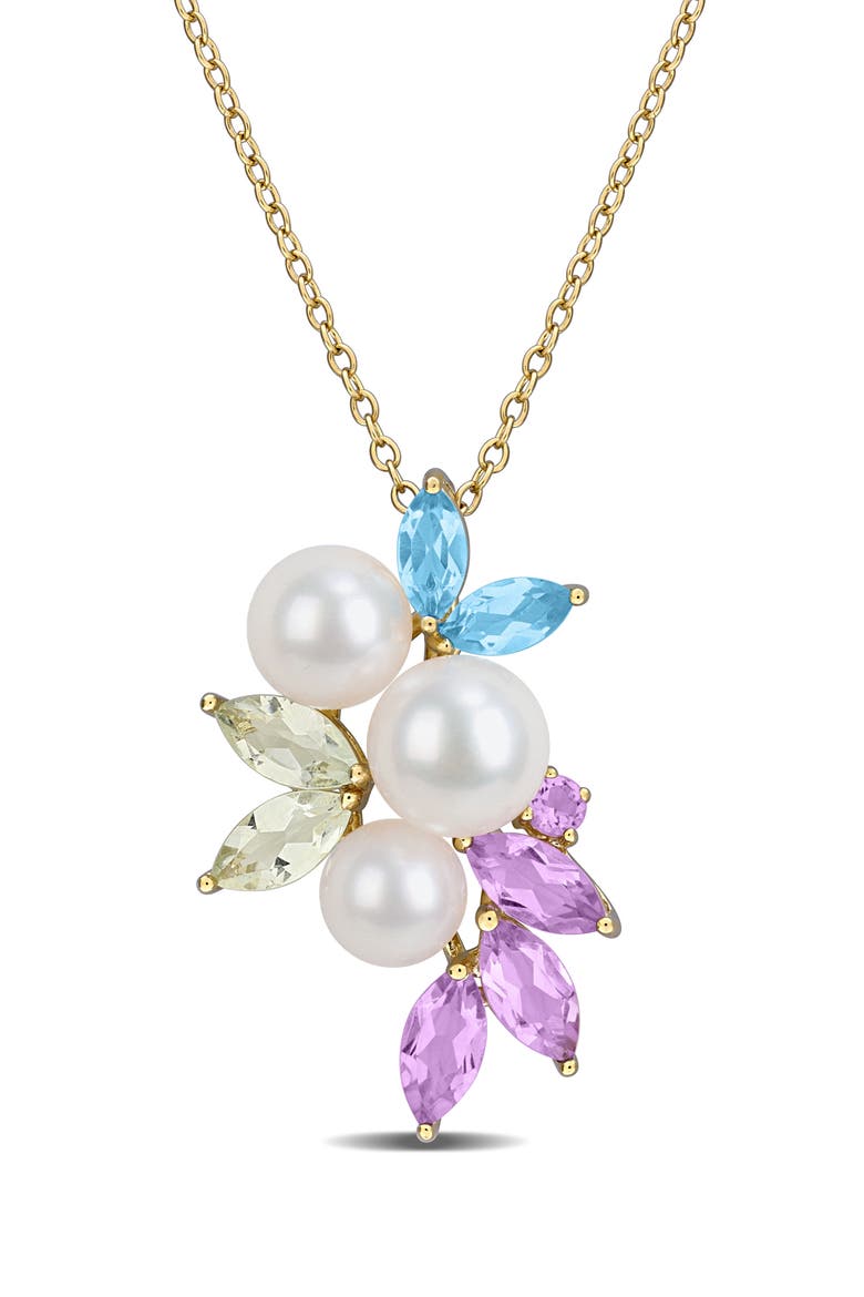Cultured Freshwater Pearl Cluster Pendant Necklace, Main, color, MULTI