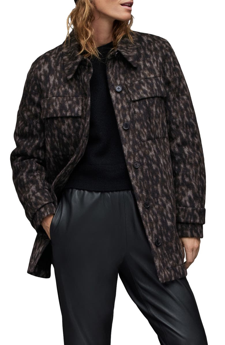 AllSaints Jessa Leppo Abstract Leopard Print Jacket, Main, color, Brown