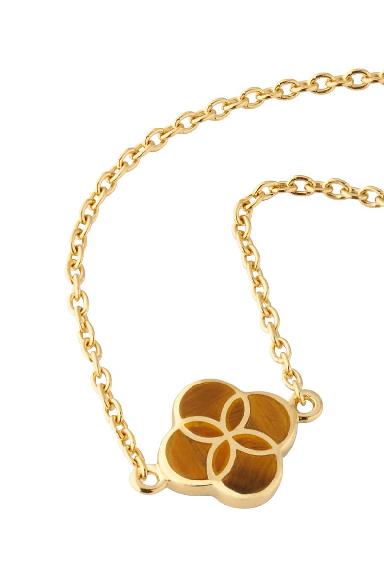 Sterling With 18K Gold Overlay And Gemstones Single Petal Station Necklace, Alternate, color, BROWN