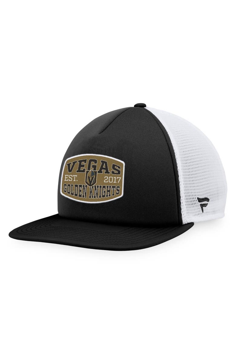 Men's Fanatics Branded Black/White Vegas Golden Knights Foam Front Patch Trucker Snapback Hat, Main, color, Black