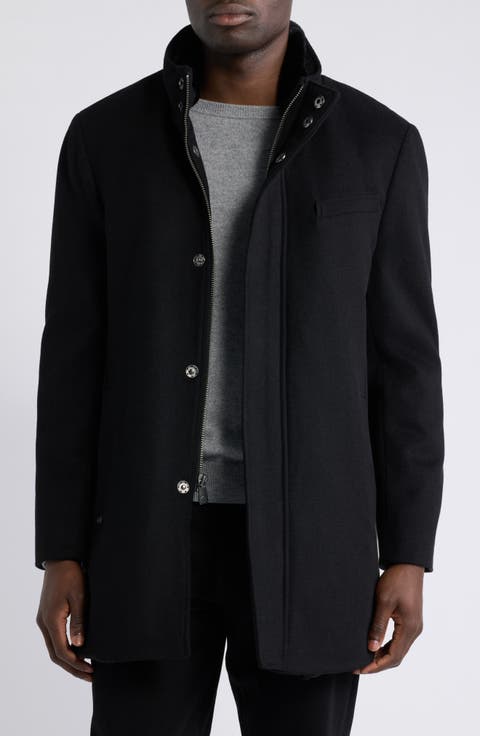 Giovanni Faux Fur Lined Wool Overcoat