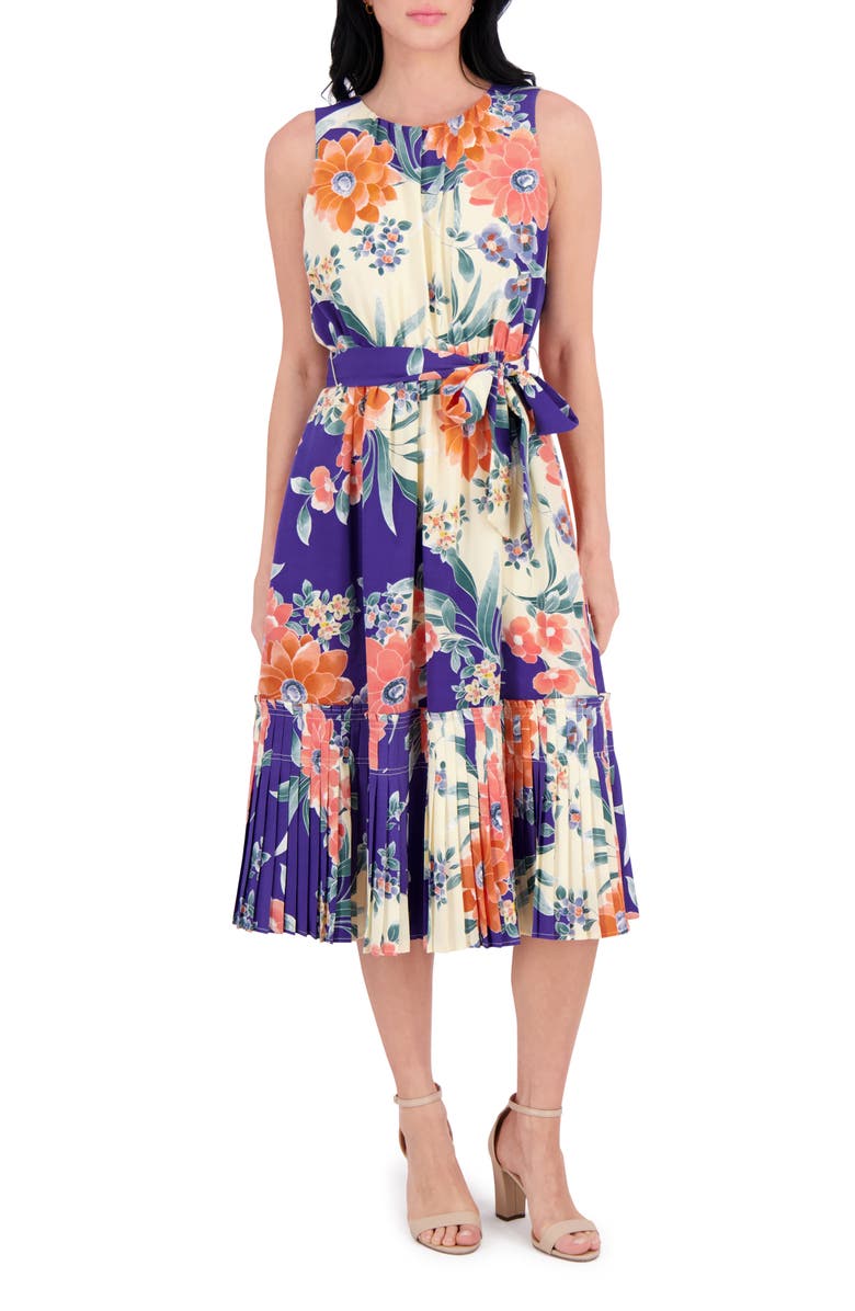 Kensie Sleeveless Print Midi Dress, Main, color, Ivory Multi