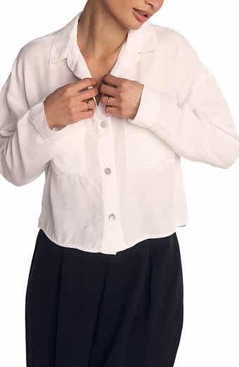Inverted Pleat Crop Button-Up Shirt