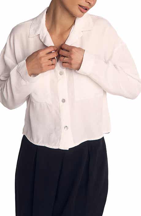 Inverted Pleat Crop Button-Up Shirt
