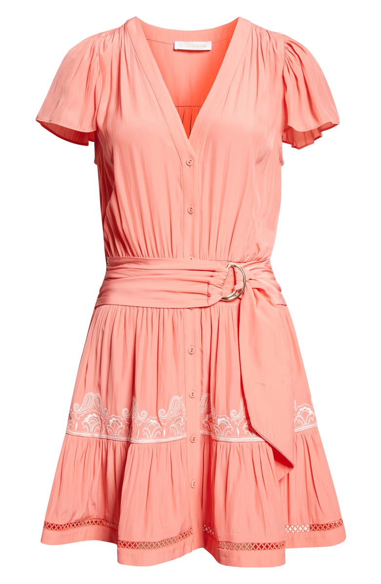 Ramy Brook Aster Belted Ruffle Minidress, Alternate, color, Coral