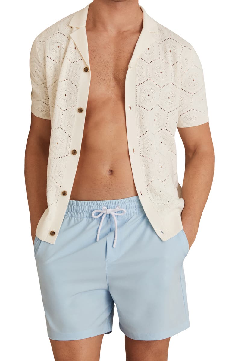 Reiss Cliff Water Resistant Swim Trunks, Alternate, color, Soft Blue