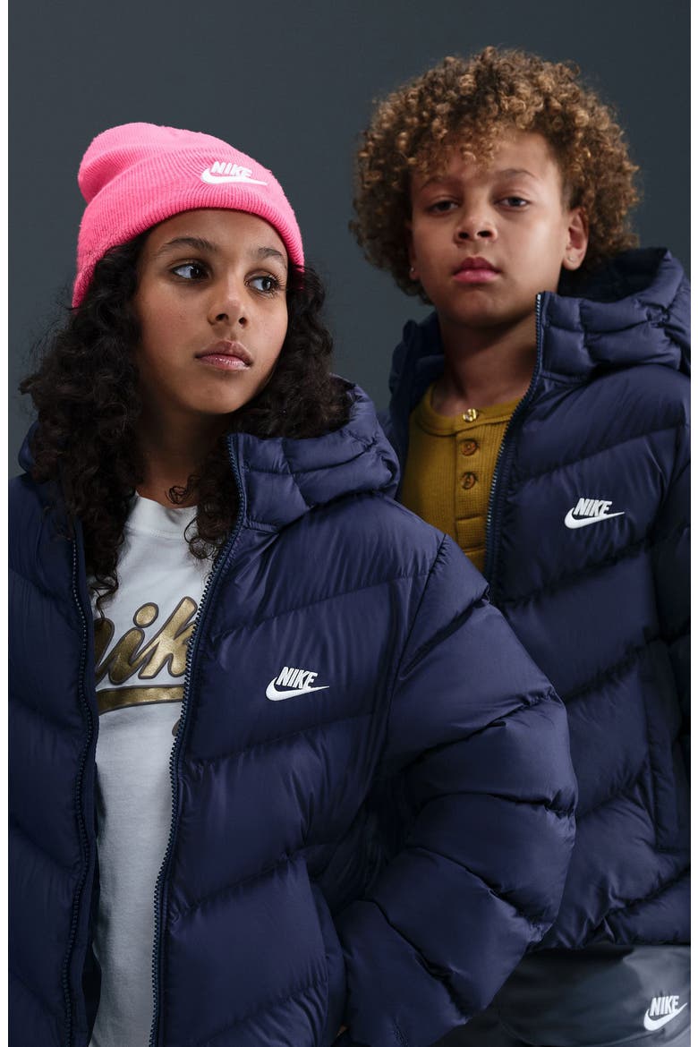 Kids' Sportswear All Day Therma-FIT Quilted Hooded Puffer Jacket, Alternate, color, MIDNIGHT NAVY/ WHITE