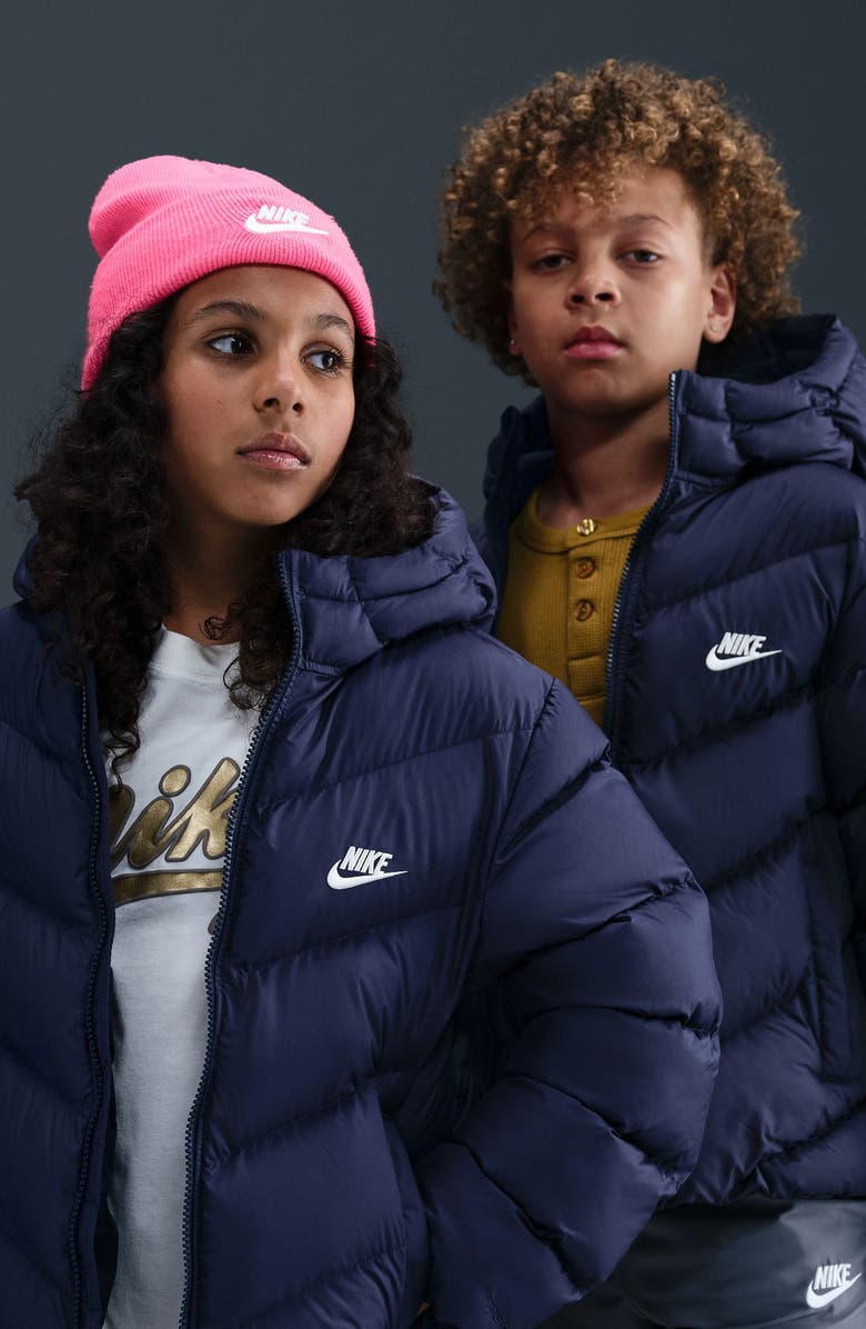 Nike Kids' Sportswear All Day Therma-FIT Quilted Hooded Puffer Jacket, Alternate, color, Midnight Navy/ White