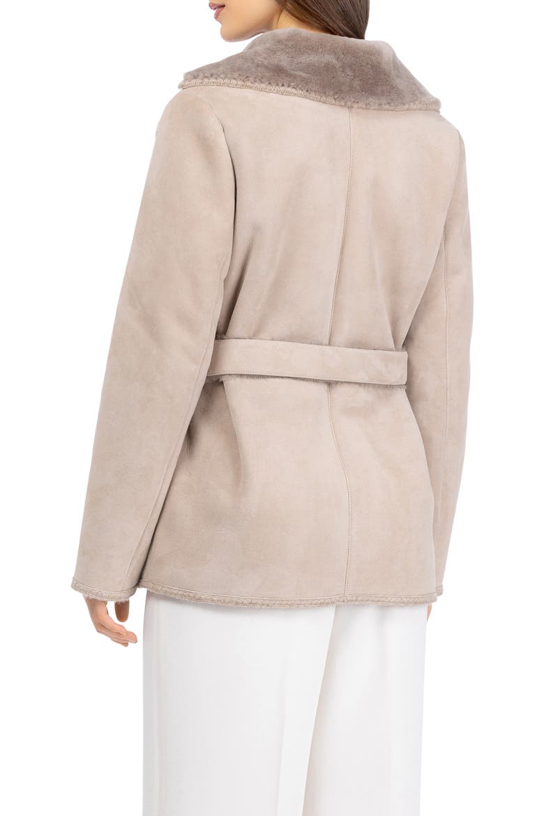 Genuine Shearling Belted Jacket with Whipstitch Trim, Alternate, color, Taupe