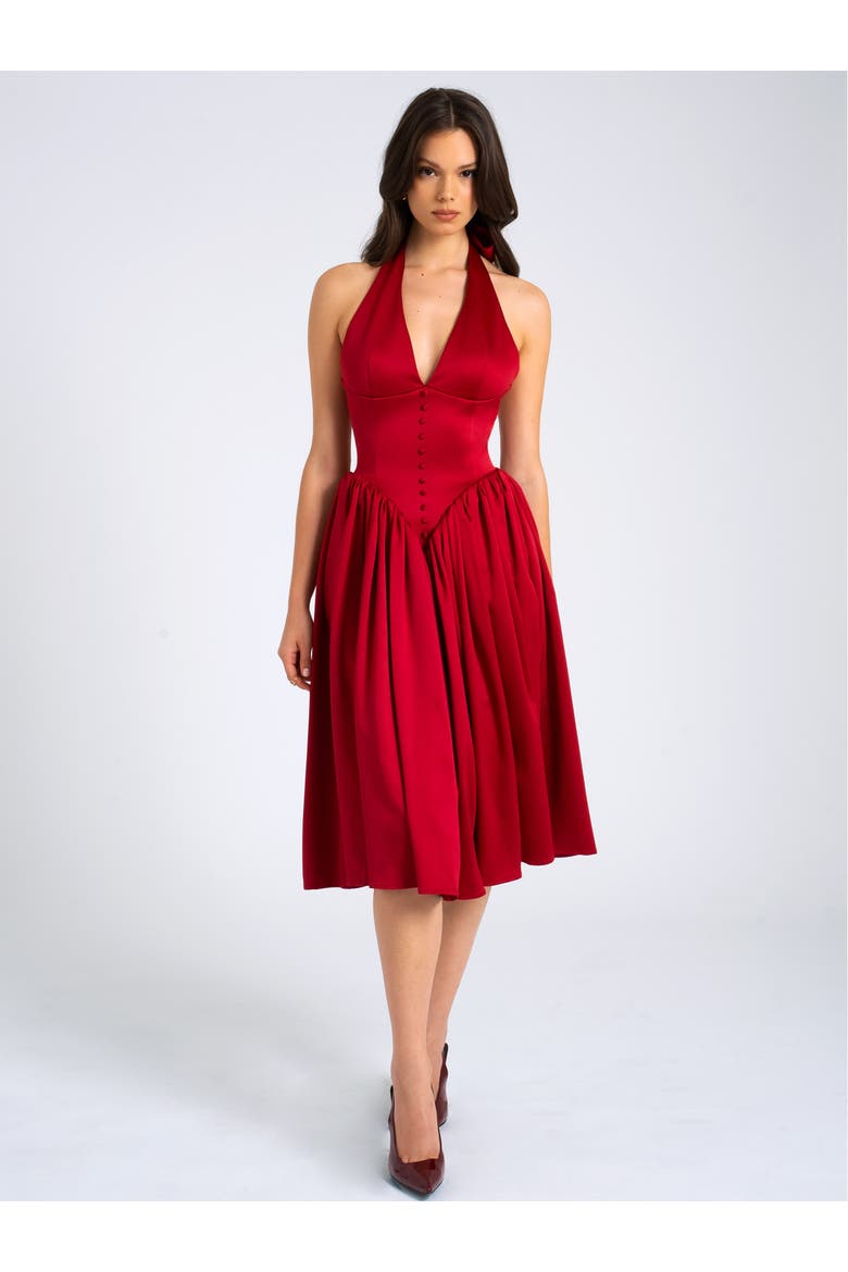 Cara Plunging Halter Backless Maxi Dress, Alternate, color, Burgundy