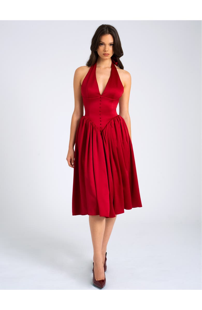 Miss Circle Cara Plunging Halter Backless Maxi Dress, Alternate, color, Burgundy