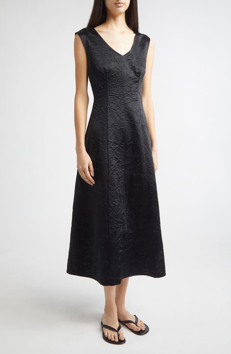 PARTOW Koda Crinkle Cotton Blend Midi Dress, Alternate, color, Black