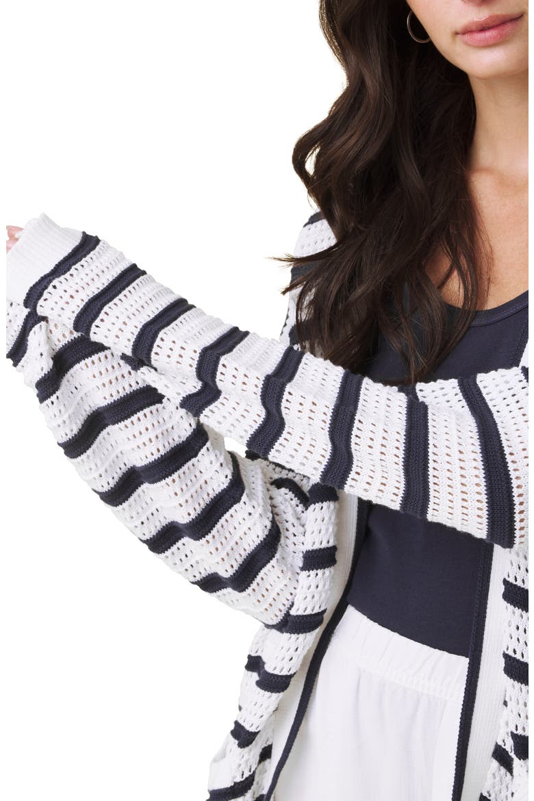 Beckham Stripe Open Cardigan, Alternate, color, WHITE/ NAVY
