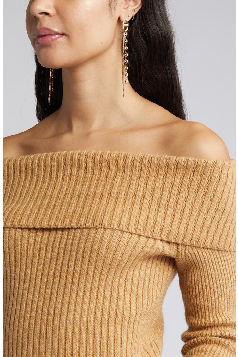 Off the Shoulder Rib Sweater, Alternate, color, TAN CARTOUCHE