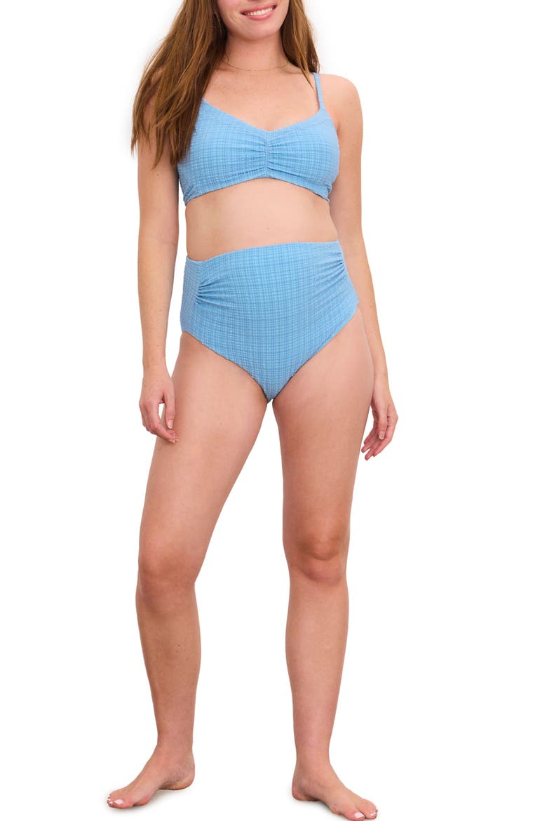 The Zanzibar Maternity Bikini, Alternate, color, Textured Blue Mini Gingham