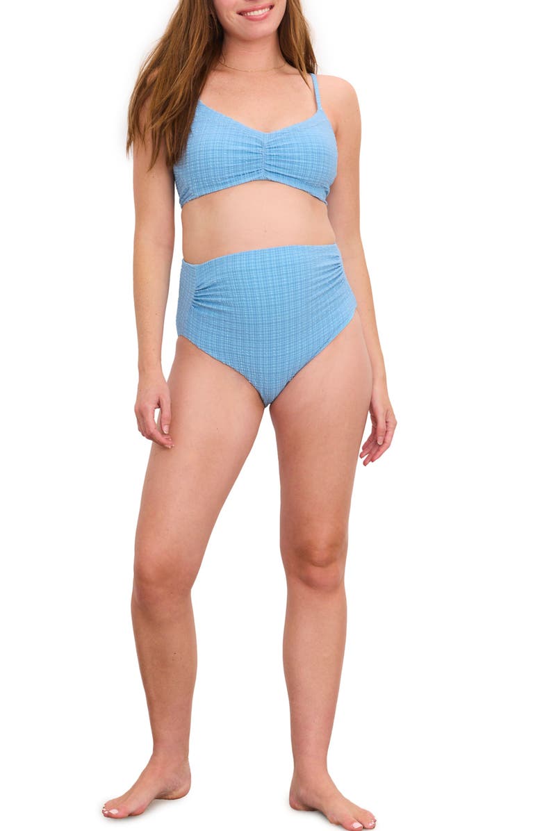 HATCH Collection The Zanzibar Maternity Bikini, Alternate, color, Textured Blue Mini Gingham