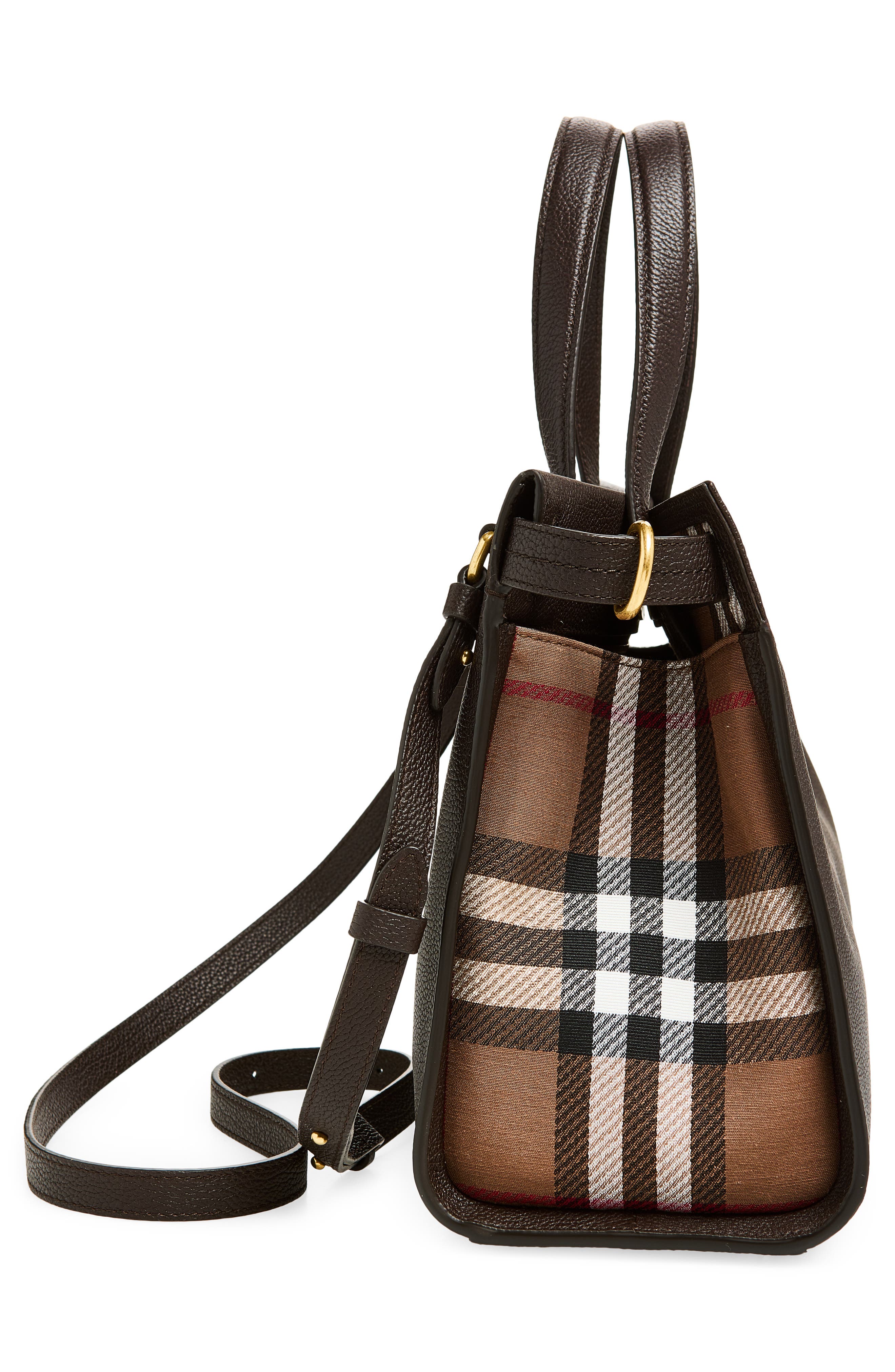 Small Cotswolds Check Canvas & Leather Tote, Alternate, color, CHOCOLATE BROWN