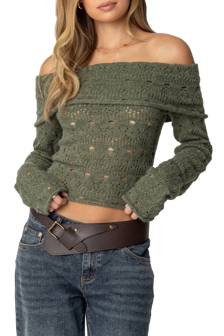 Kenna Off the Shoulder Long Sleeve Knit Top, Main, color, GREEN