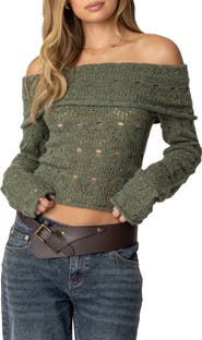 EDIKTED Kenna Off the Shoulder Long Sleeve Knit Top