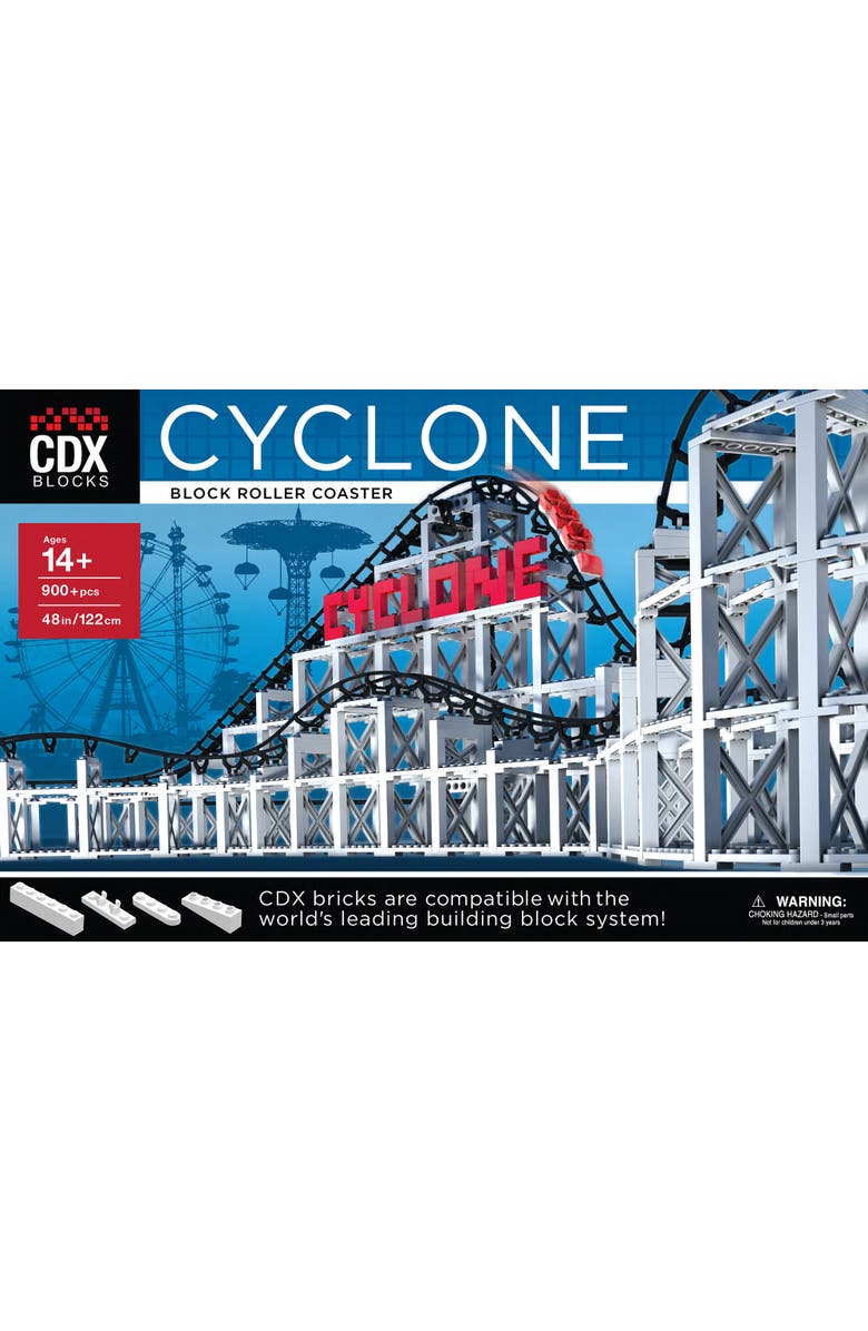 CDX Blocks Cyclone 900+ Pieces, Building Brick Set, Gravity Powered Roller Coaster, Alternate, color, Multicolored