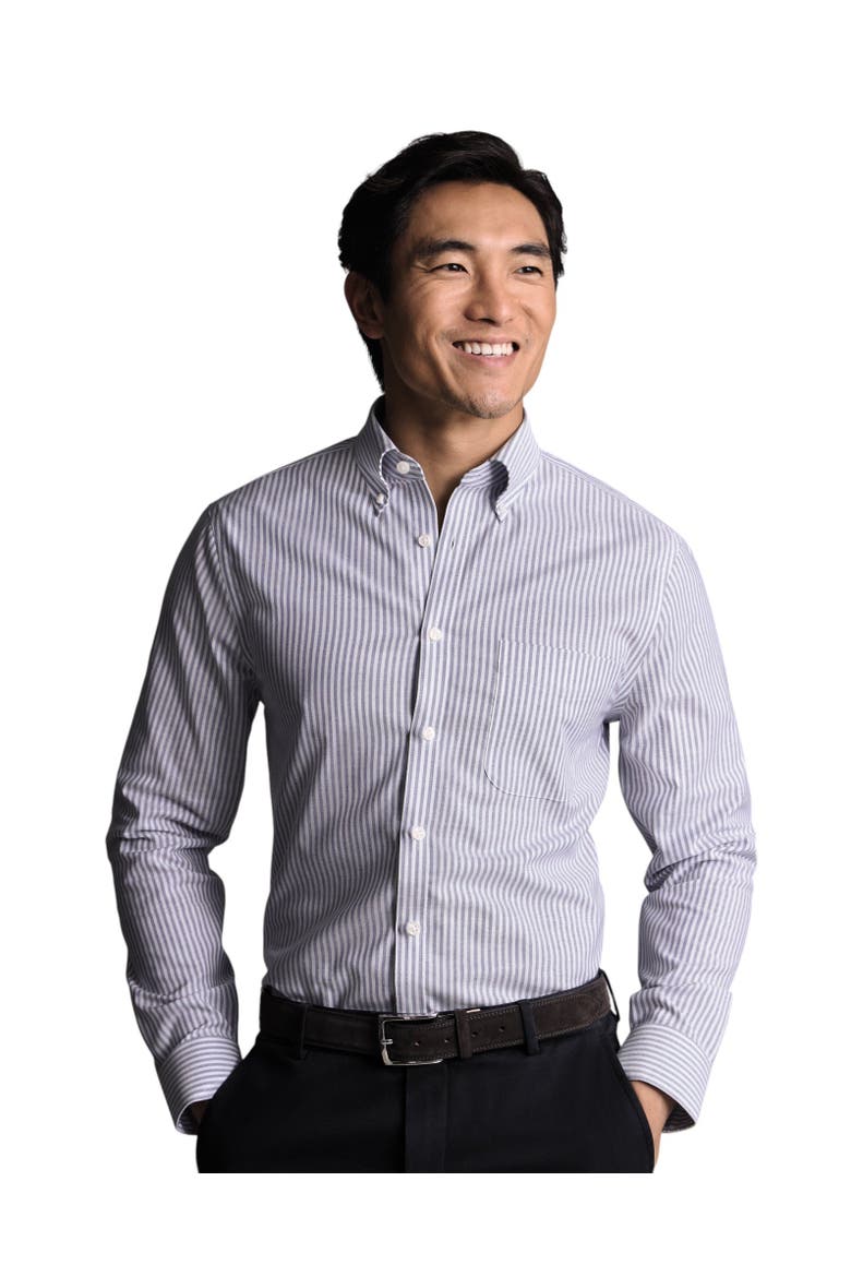 Slim Fit Button-Down Collar Non-Iron Stretch Stripe Oxford Shirt, Main, color, Mid Blue