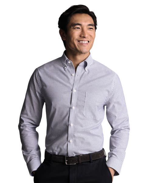 Slim Fit Button-Down Collar Non-Iron Stretch Stripe Oxford Shirt