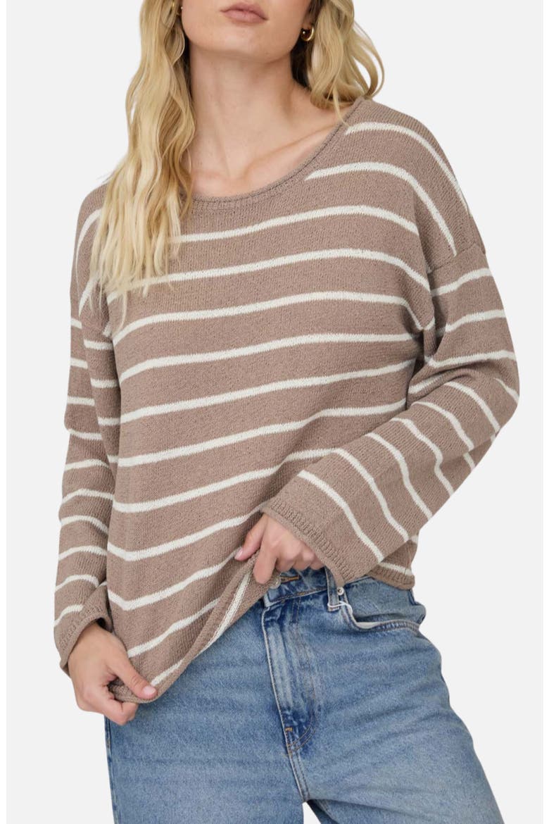 Striped Long Sleeve Sweater, Alternate, color, MOCHA