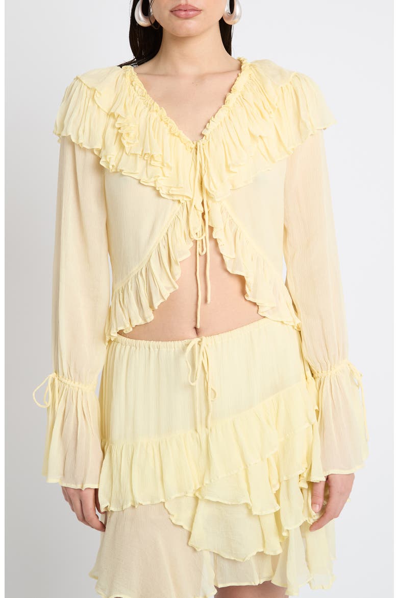 Ruffle Tie Front Top, Main, color, LEMON