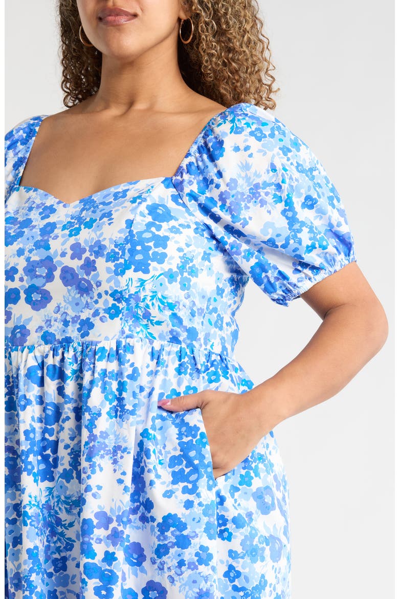 Carli Floral Print Midi Dress, Alternate, color, WHITE-BLUES-MULTI