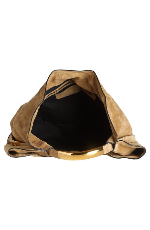 Moschino Handle Me Suede Hobo Bag In Beige