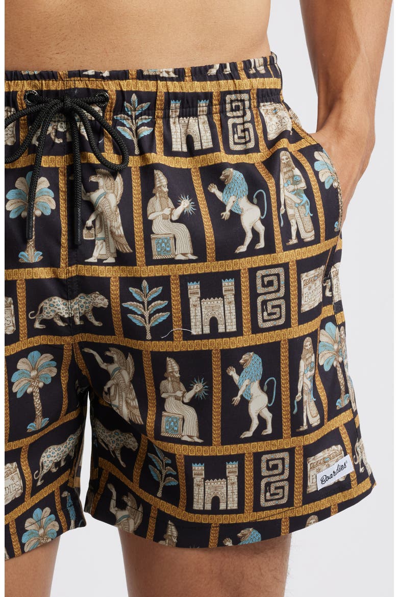 Mesopotamia Premium Mid Length Swim Trunks, Alternate, color, BLACK