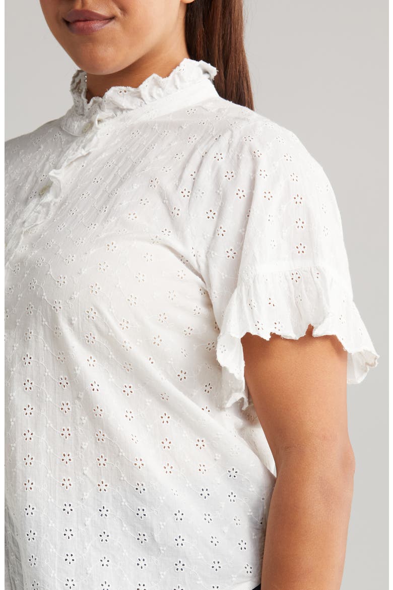 Embroidered Eyelet Short Sleeve Button-Up Shirt (Nordstrom Exclusive), Alternate, color, WHITE
